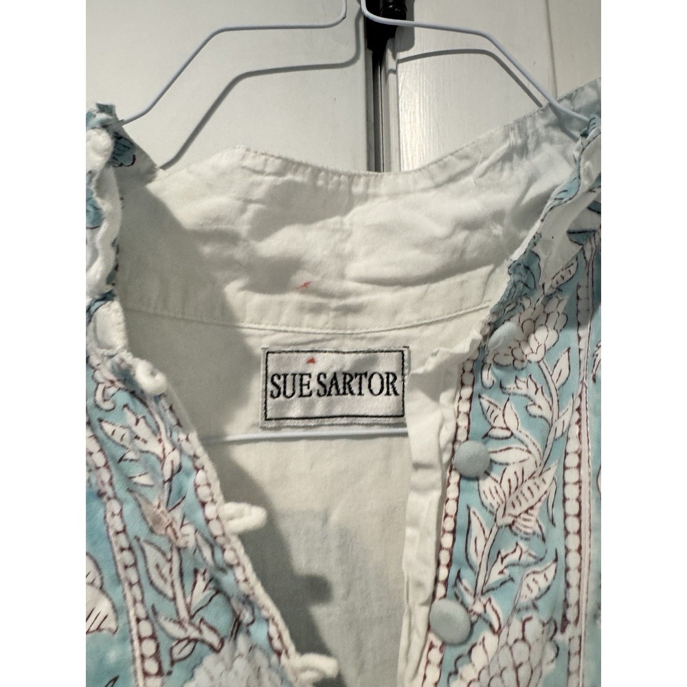 Sue Sartor Women's Blue Floral Flounce Dress Long sleeves XS Boho Artsy NO BELT - Picture 9 of 16